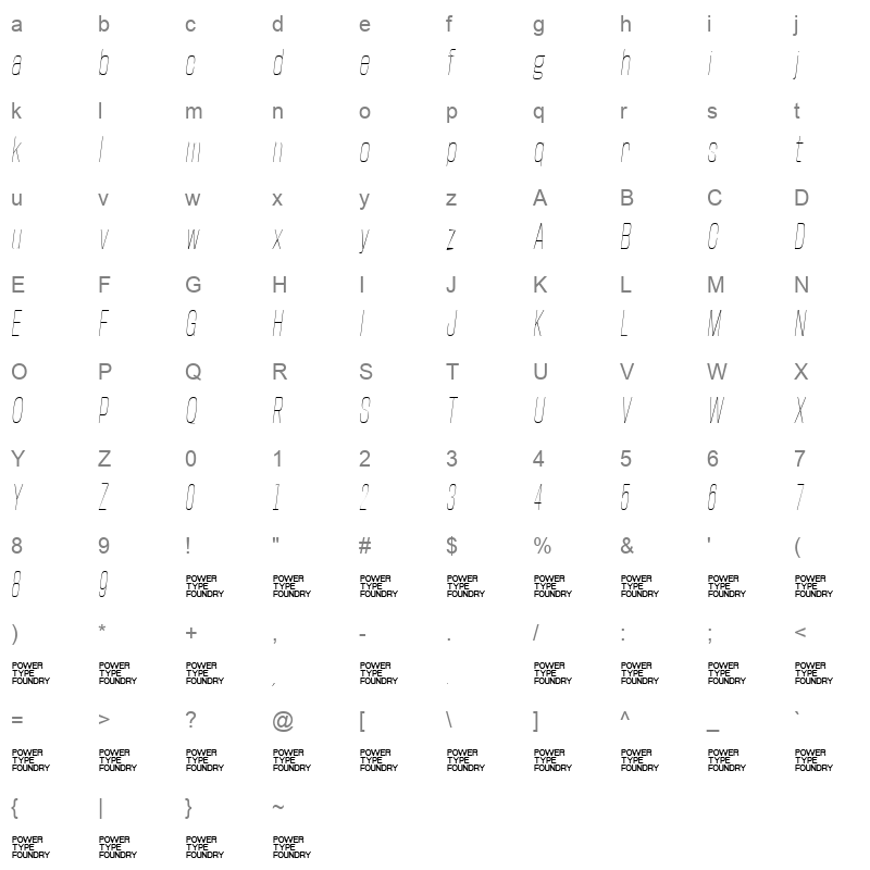 Base Neue CondThinObliq Character Map