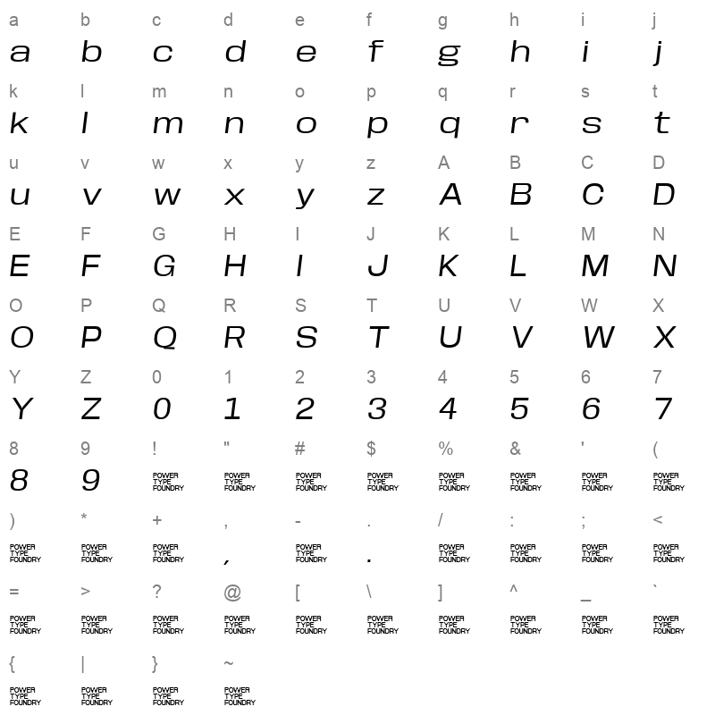 Base Neue Expanded Oblique Character Map