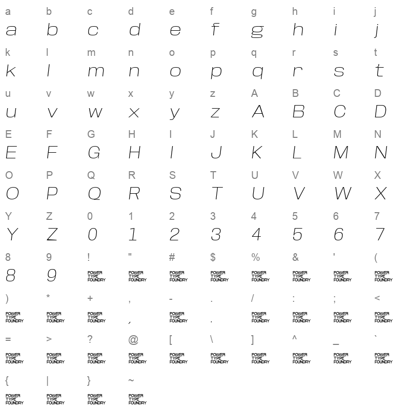 Base Neue ExpExtLtObliq Character Map