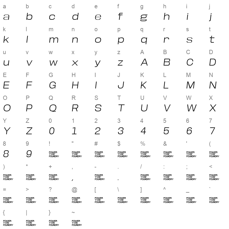 Base Neue ExpLightObliq Character Map