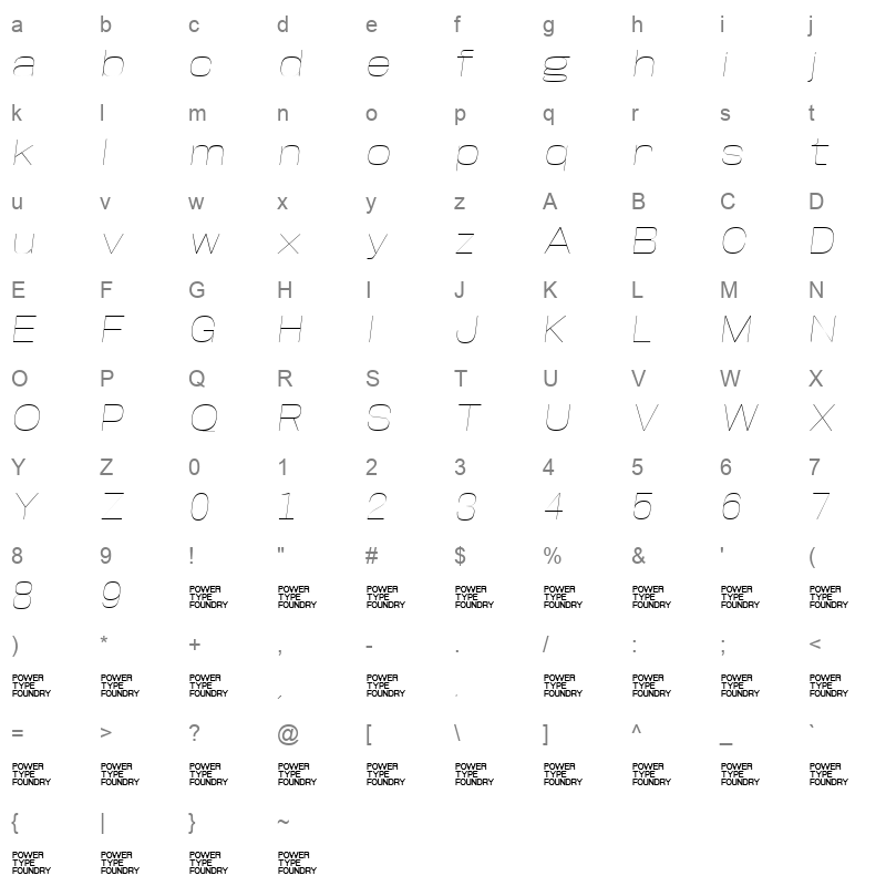 Base Neue ExpThinObliq Character Map
