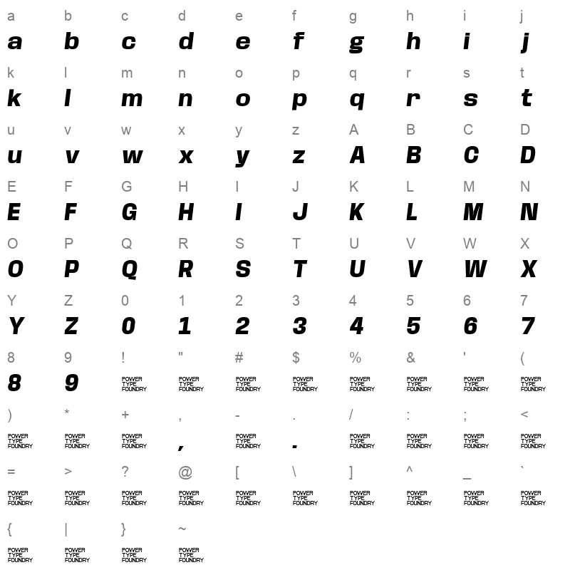 Base Neue ExtBdObliq Character Map