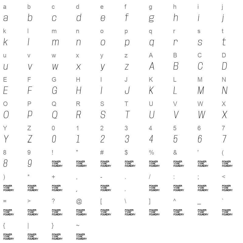 Base Neue ExtLtObliq Character Map