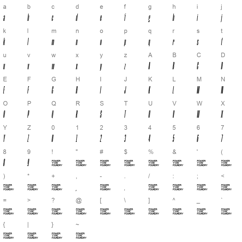 Base Neue Super CnLtObl Character Map