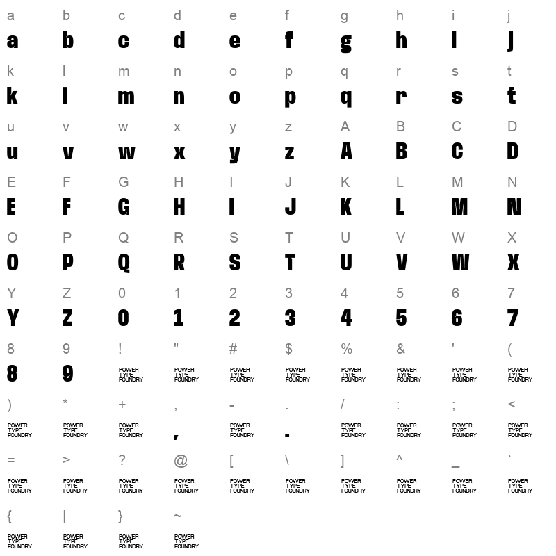 BaseNeue Condensed Black Character Map