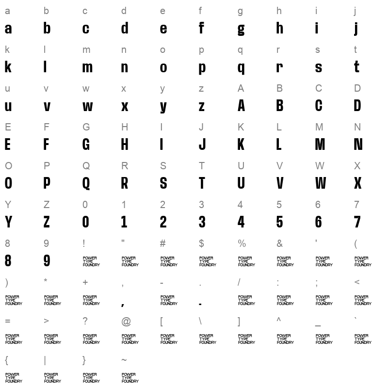 BaseNeue Condensed Bold Character Map