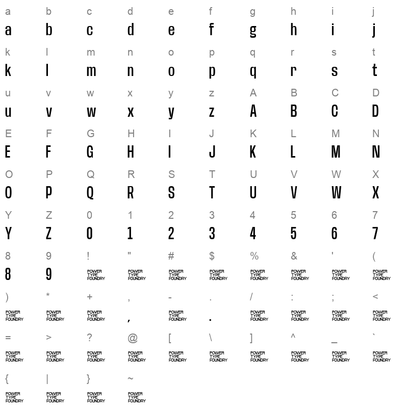 BaseNeue Condensed Medium Character Map