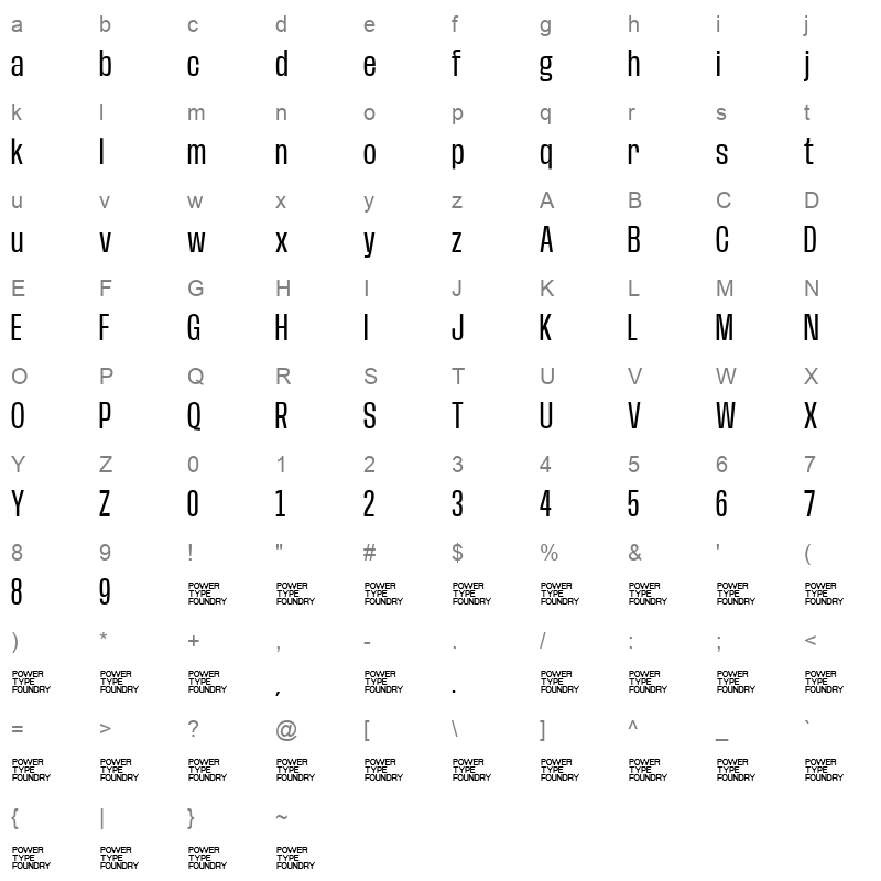 BaseNeue Condensed Character Map