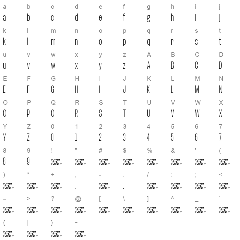 BaseNeue CondExtLt Character Map