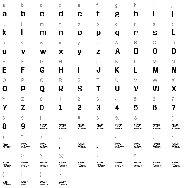 BaseNeue SemiBold Character Map