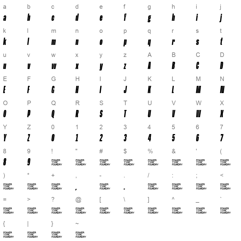 BaseNeue Super CnBdObl Character Map