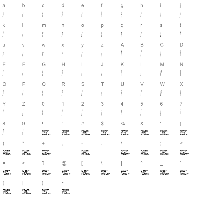 BaseNeue Super CnThObl Character Map