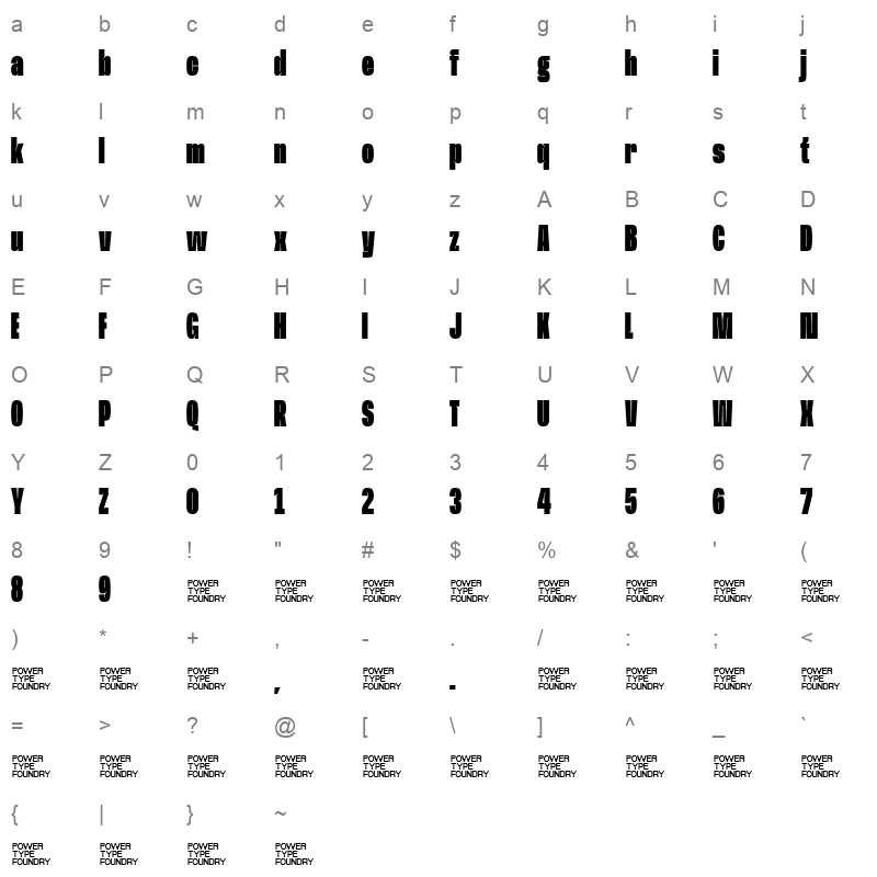 BaseNeue Super Cond Black Character Map