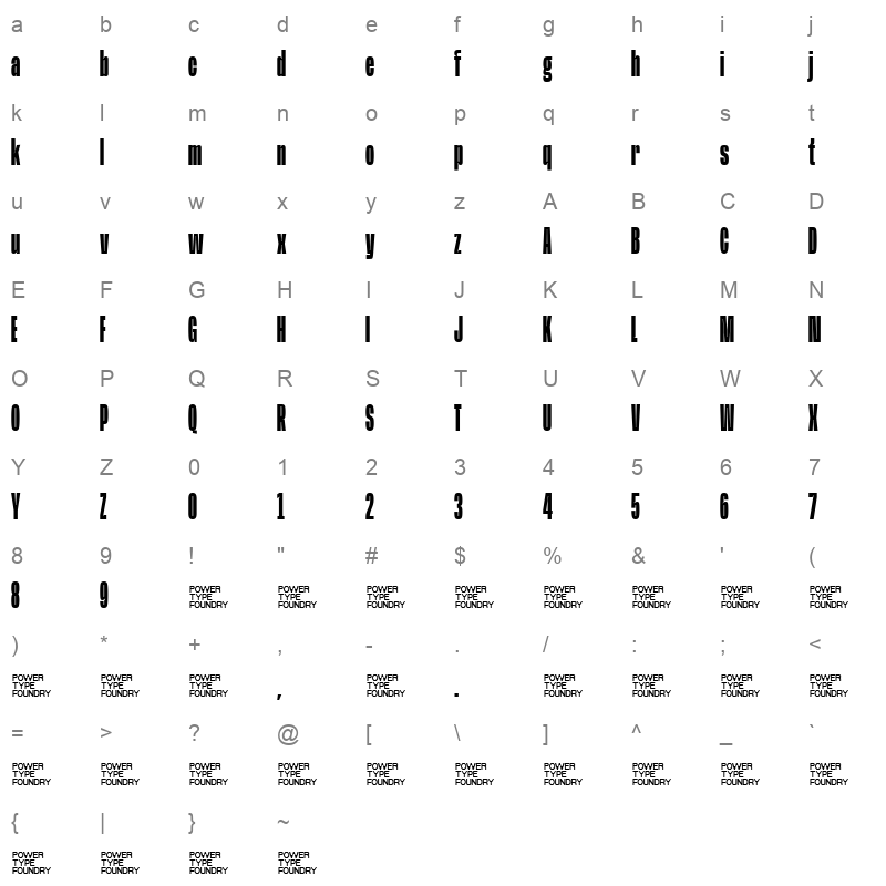 BaseNeue Super Cond SemBd Character Map
