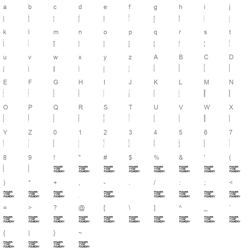 BaseNeue Super Cond Thin Character Map