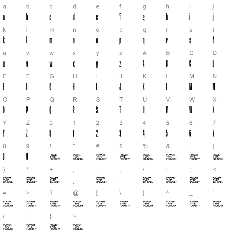 BaseNeue Super Cond Character Map