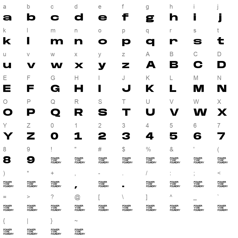 BaseNeue Super ExpExtBd Character Map