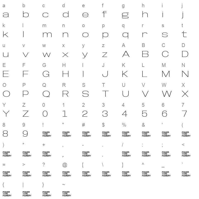 BaseNeue Super ExpExtLt Character Map