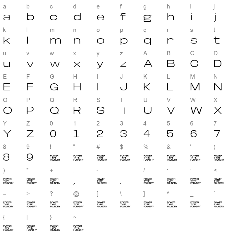 BaseNeue SuperExpLight Character Map