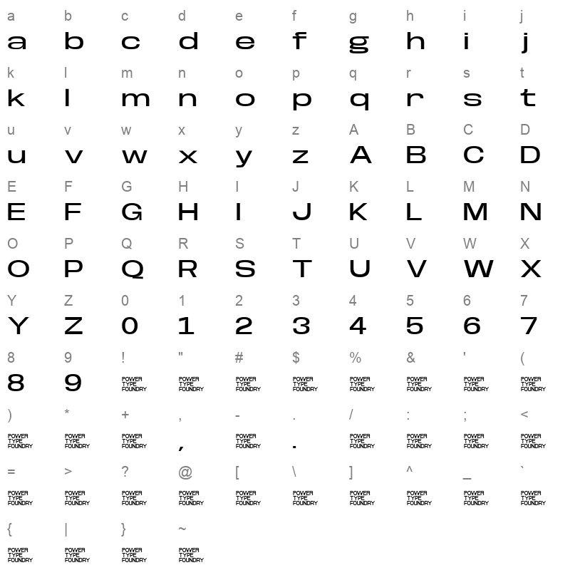 BaseNeue SuperExpMedium Character Map