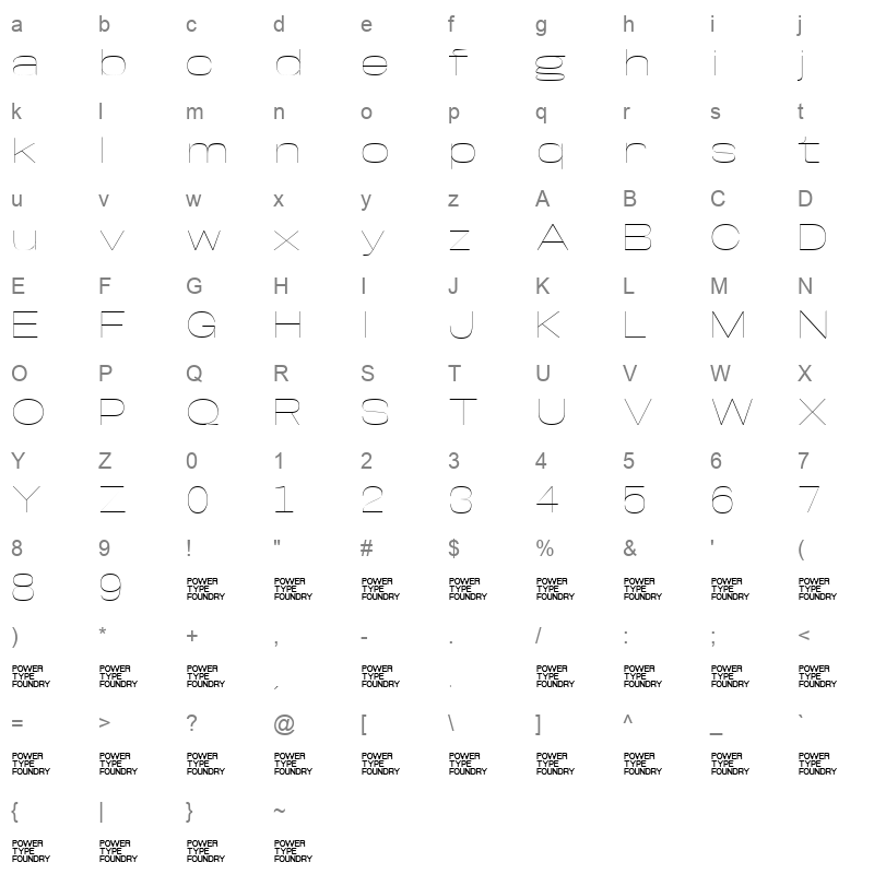 BaseNeue SuperExpThin Character Map