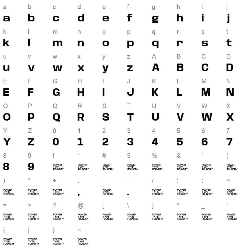 BaseNeue Wide Bold Character Map