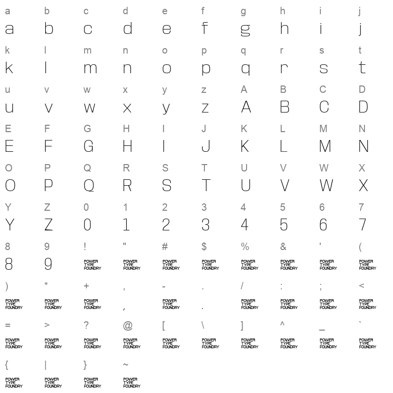BaseNeue Wide Extra Light Character Map