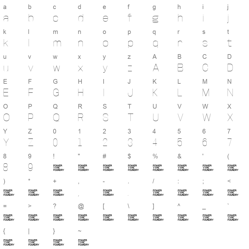 BaseNeue Wide Thin Character Map