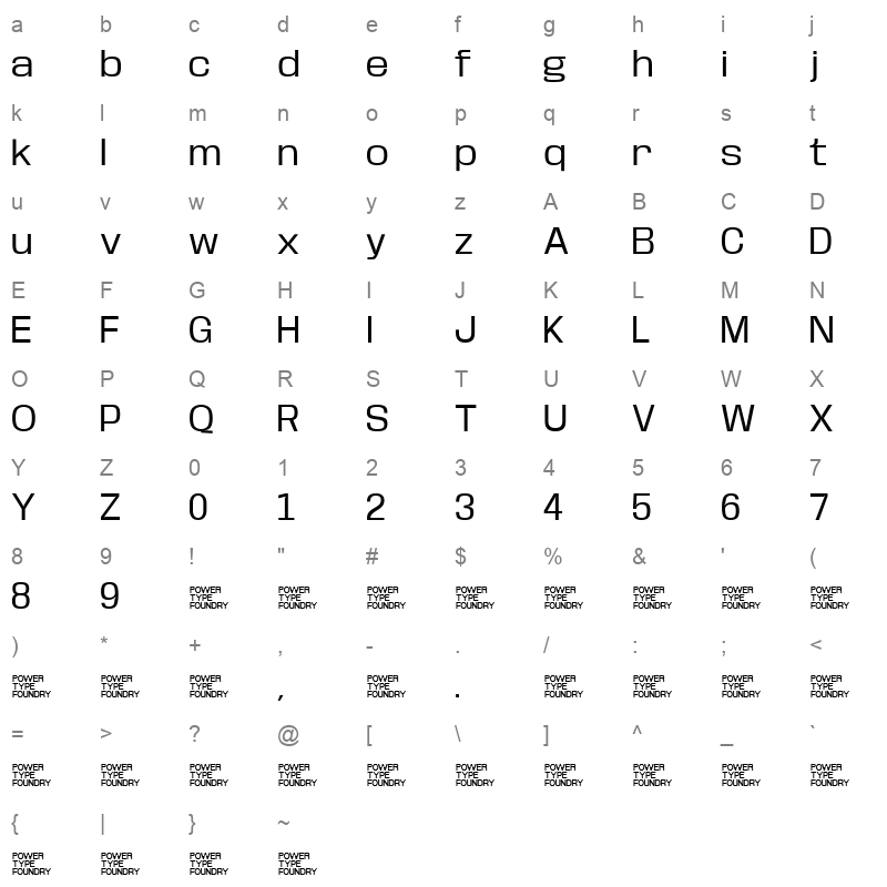 BaseNeue Wide Character Map