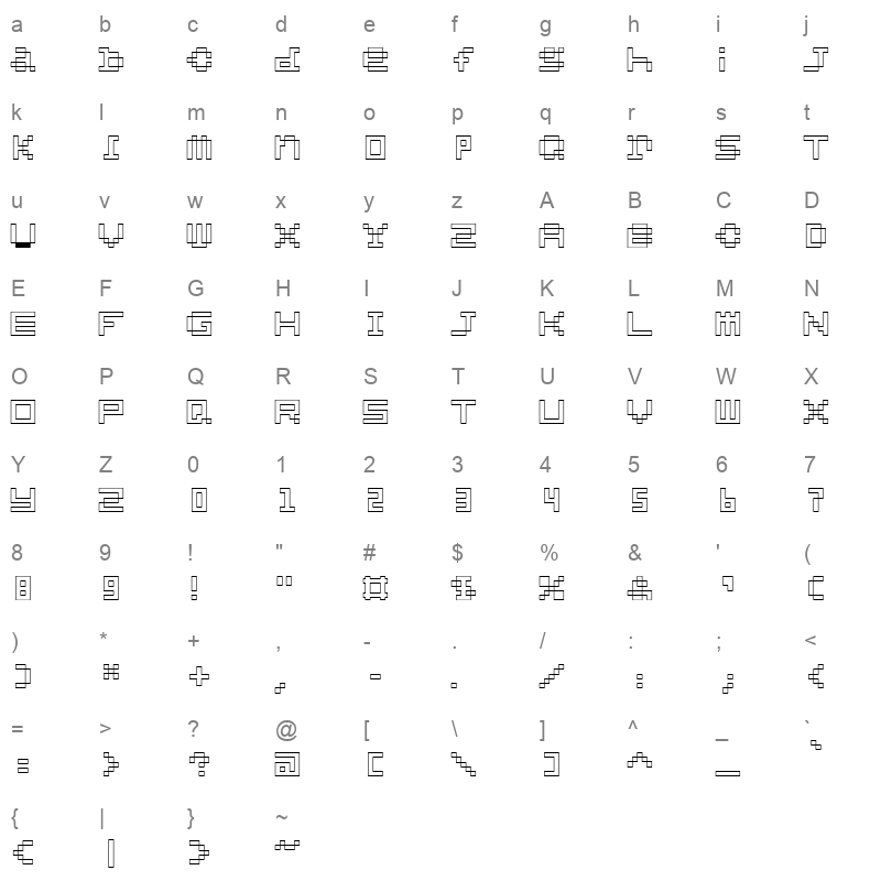 basepxl 7 extra light Character Map