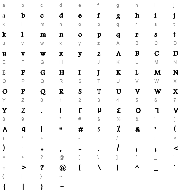 Basha 11a Bold Character Map