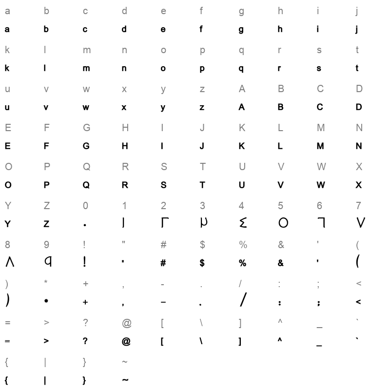 Basha 11d Regular Character Map