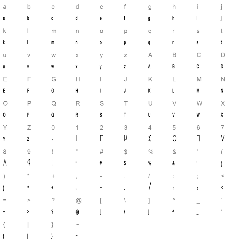 Basha 11f Light Condensed Character Map