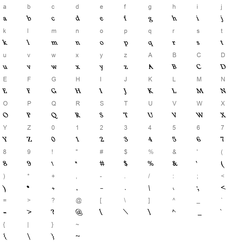 Basha 14B Bold Italic Character Map