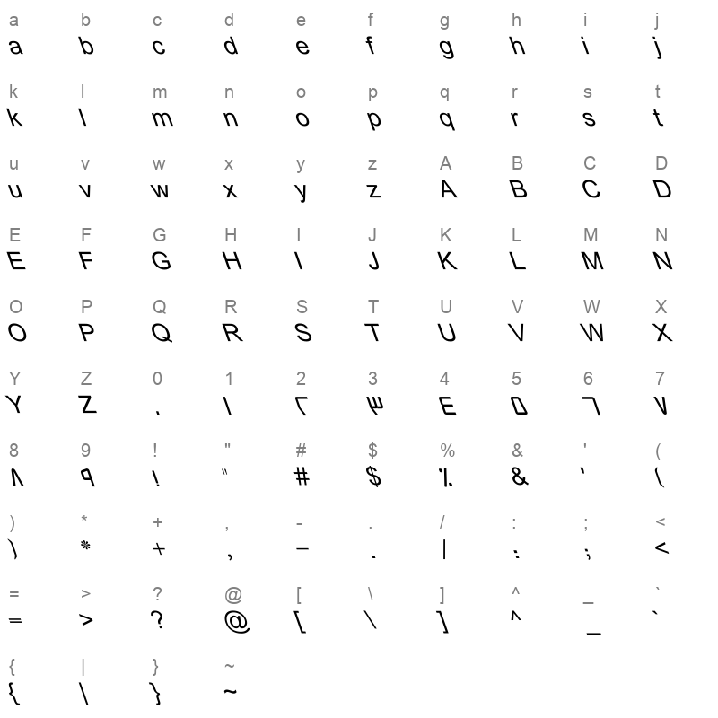BASHA 1B Italic Character Map