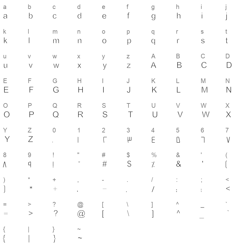 BASHA 1E Light Character Map