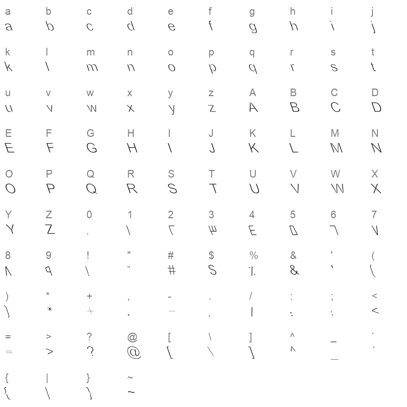 BASHA 1F Light Italic Character Map