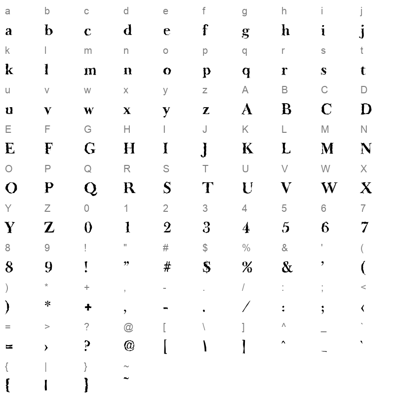 basker old random bold Character Map