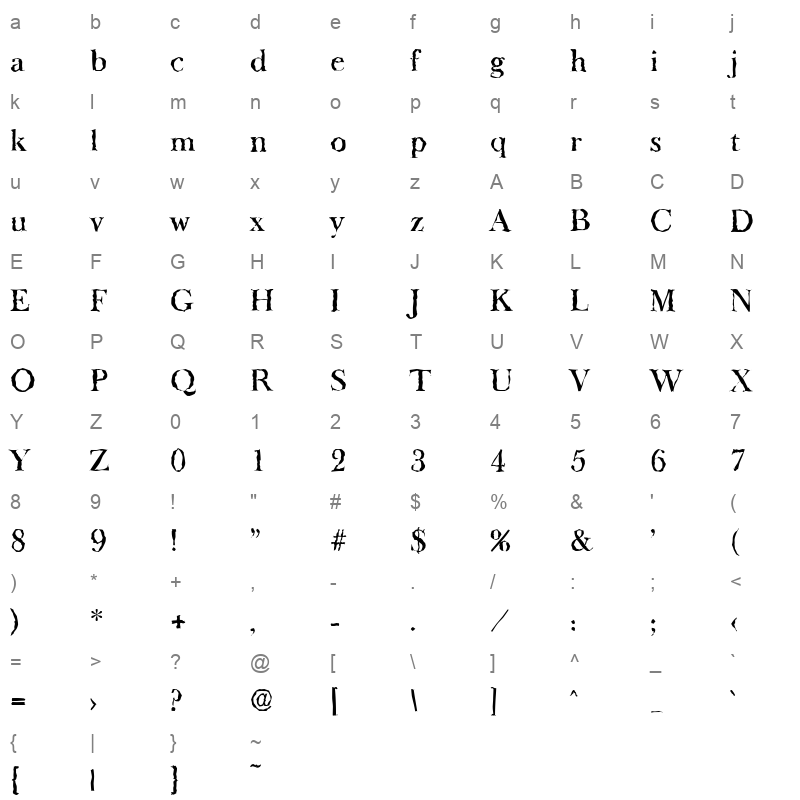 basker old random medium regular Character Map