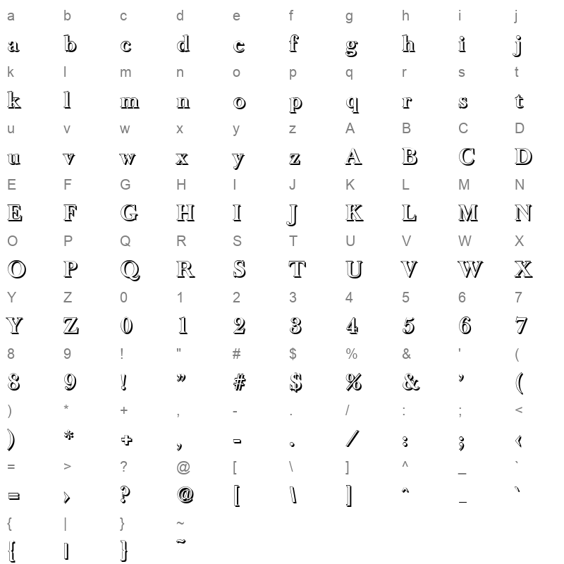 basker old shadow bold Character Map