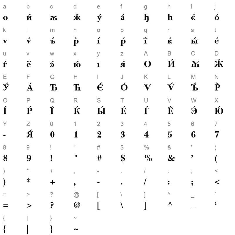 baskerville inter cyrillic bold Character Map