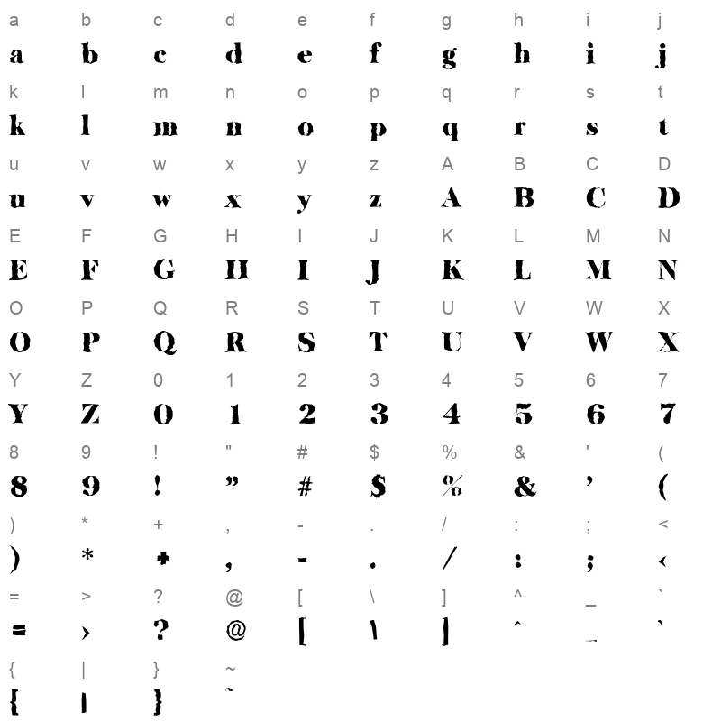 baskerville random black Character Map