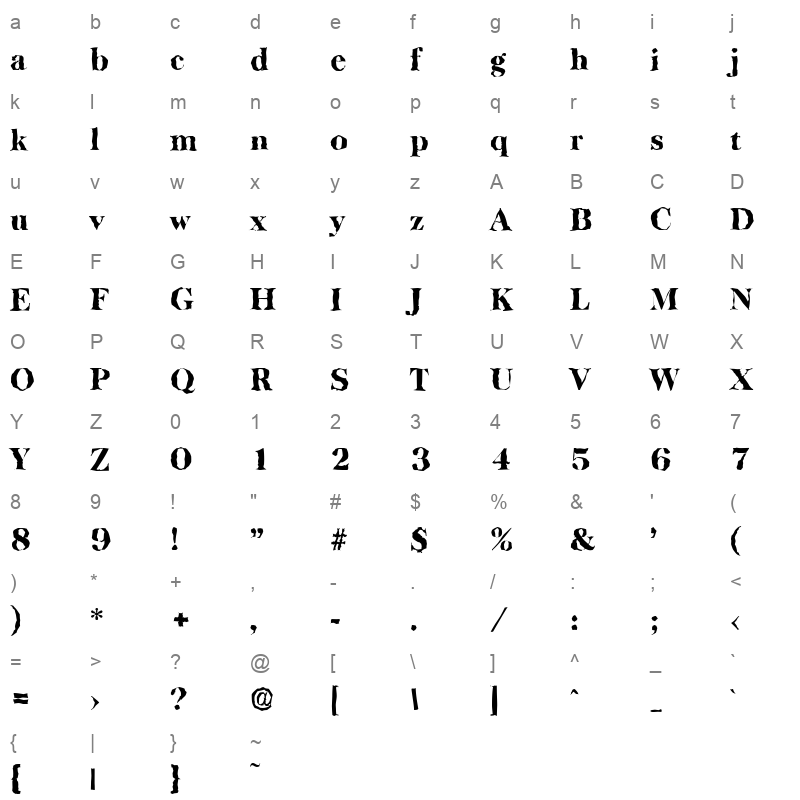 baskerville random heavy Character Map
