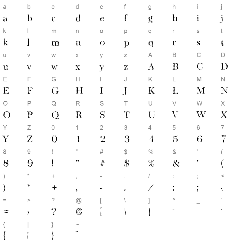 baskerville random light Character Map