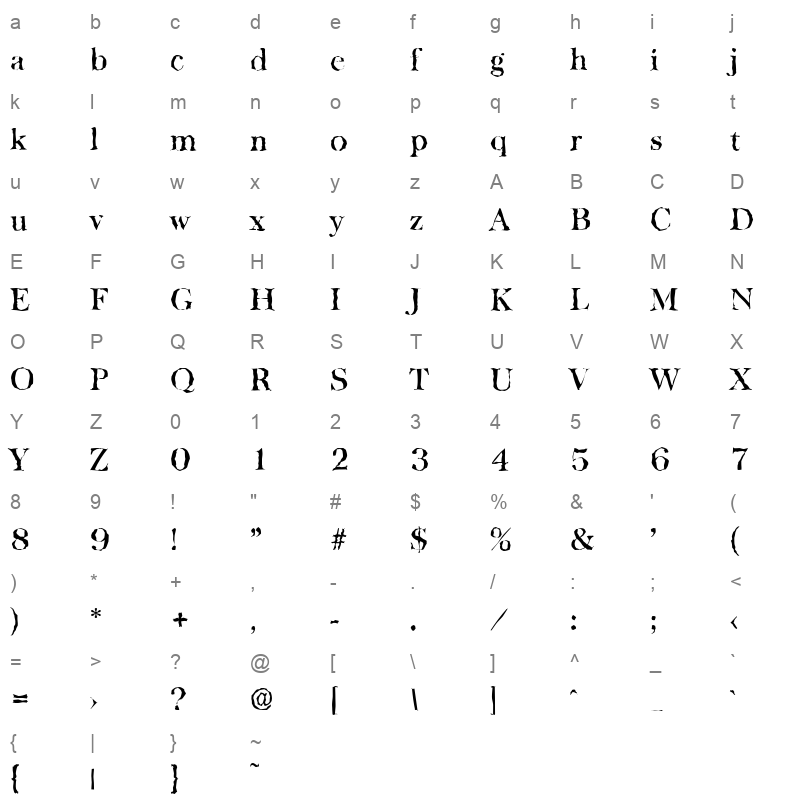 baskerville random medium Character Map