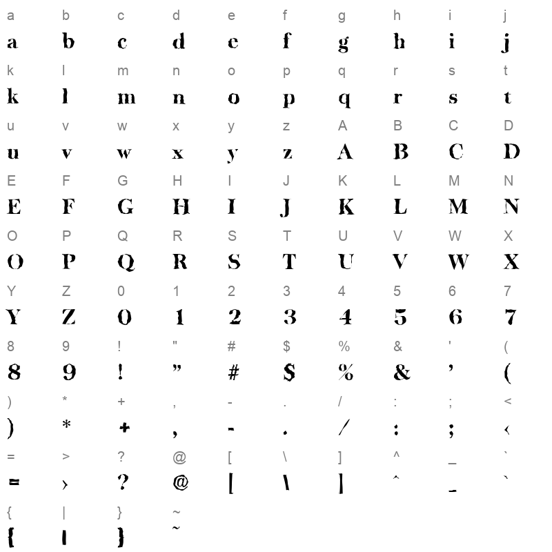 baskerville random xbold Character Map