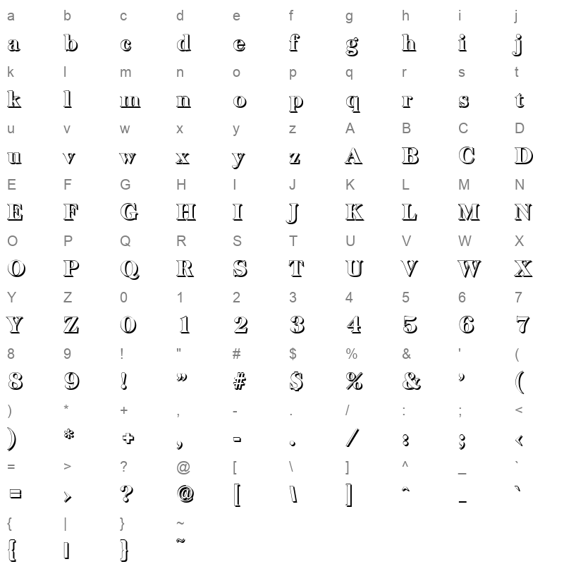 baskerville shadow heavy Character Map