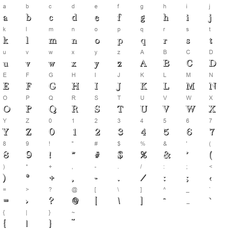 baskerville shadow light Character Map
