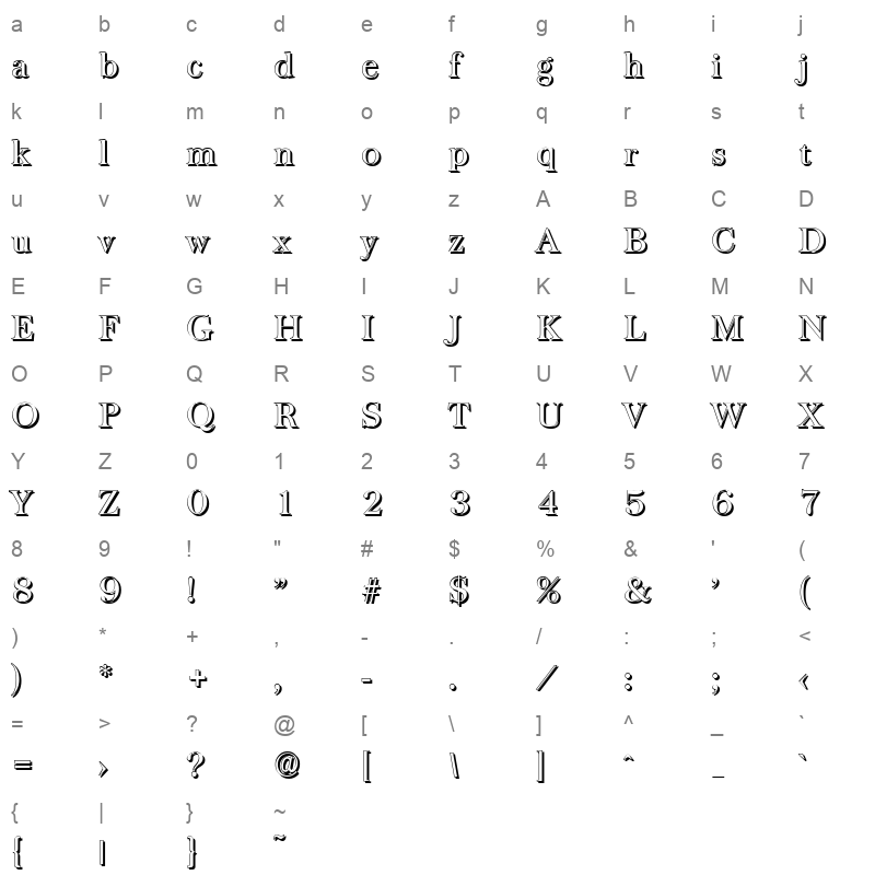 baskerville shadow Character Map