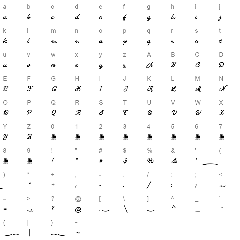 bastardilla Character Map